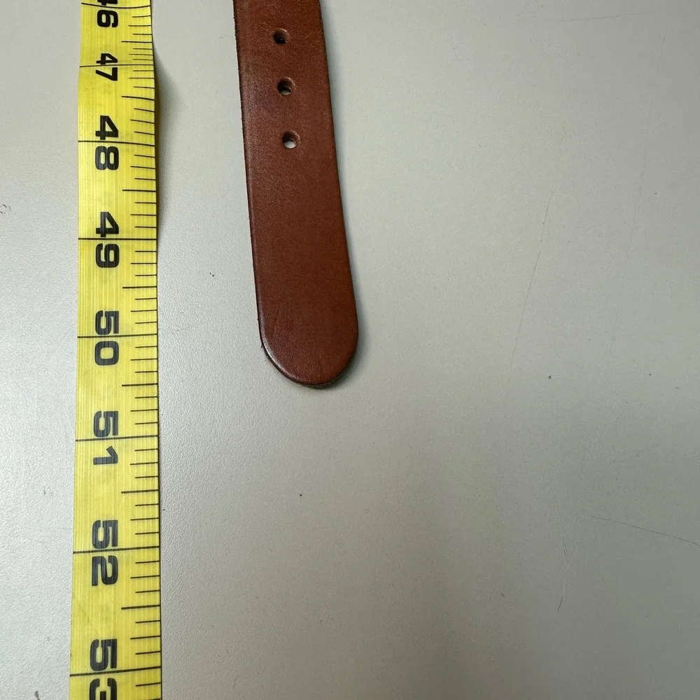 Leather Man Ltd Mens 46 Ribbon Belt Navy Tan Striped Top Grain Leather Brass CT